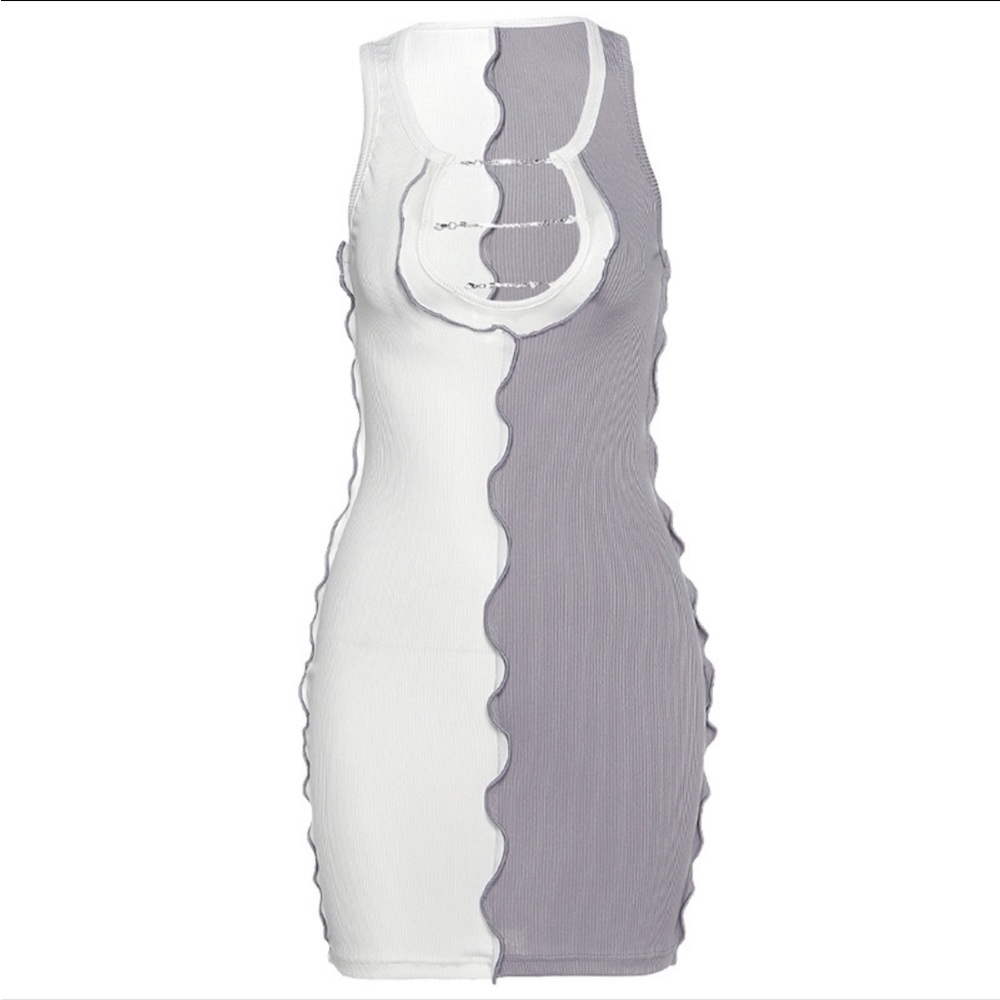 Mini Dress Sleeveless Bodycon With Diamonds Gray White Size Large